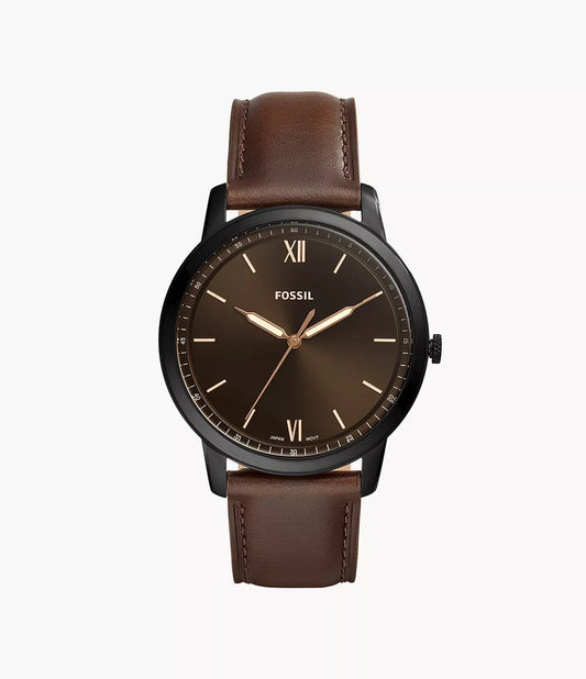 Fossil Minimalist Three-Hand Brown Leather Watch